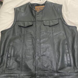 Men's Black Leather Vest 4XL
